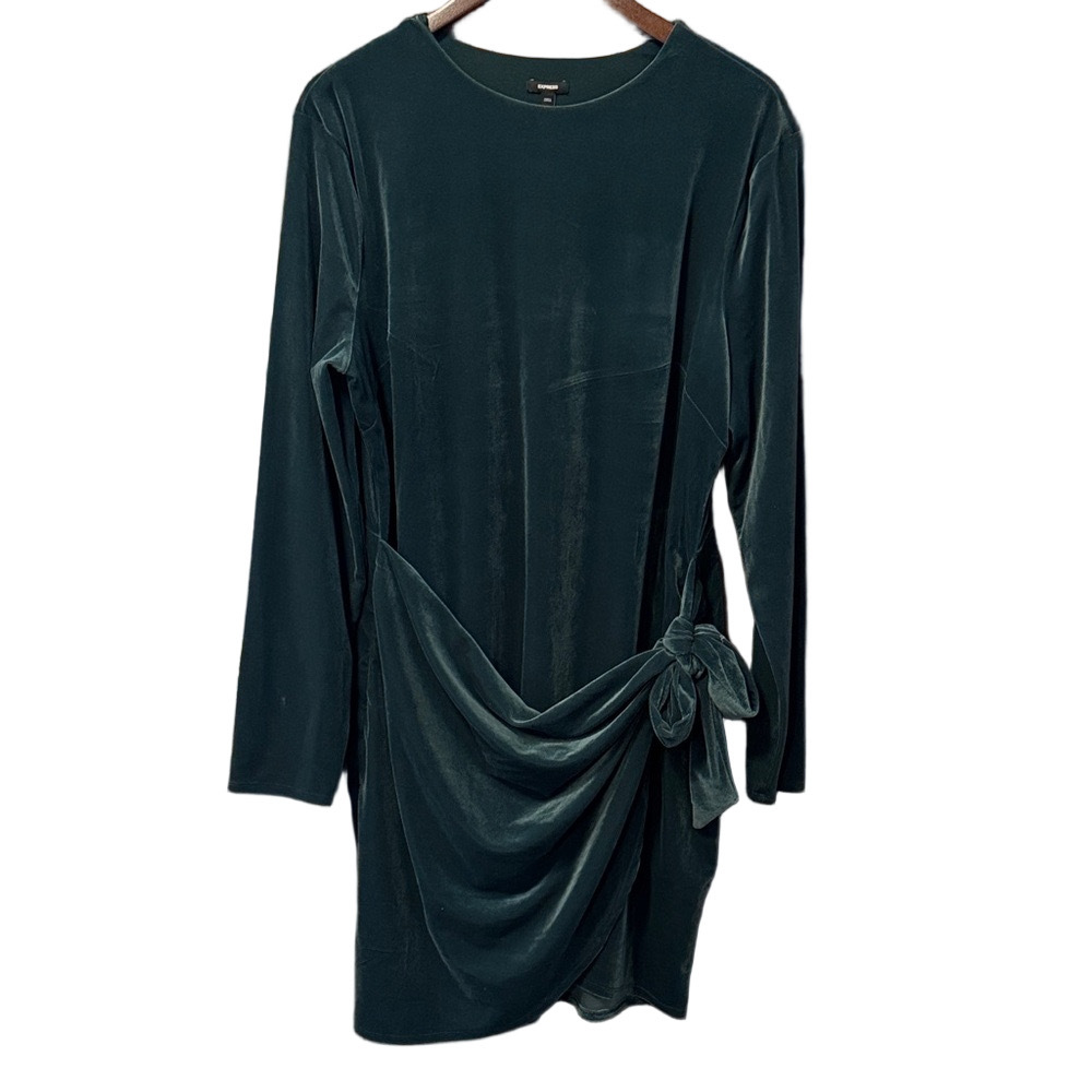 Express Dark Green Velvet Long Sleeve Dress Size XL NWT - Picture 3 of 4